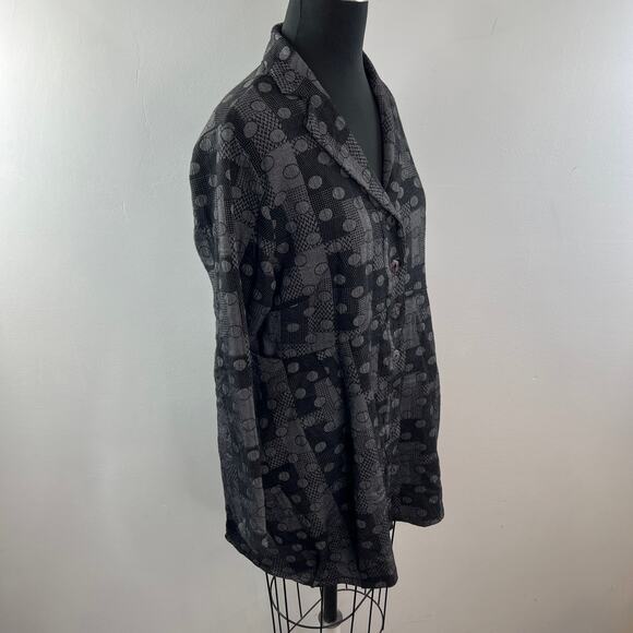 Cut-Loose Gray Black Blazer Jacket Cotton Polka Dot Plaid Notch Lapel Medium M - Picture 7 of 12